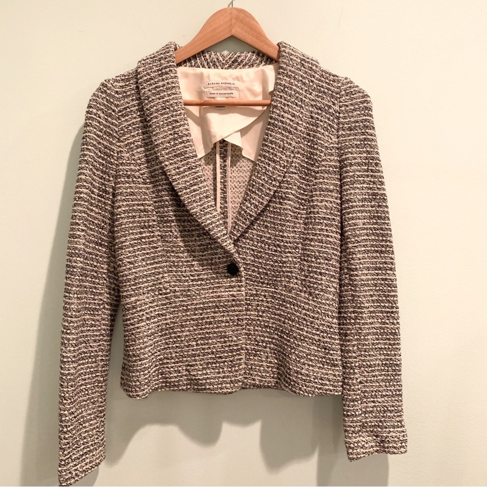 Banana Republic Italian Knit Lady Gold Thread Tweed Blazer Jacket 2